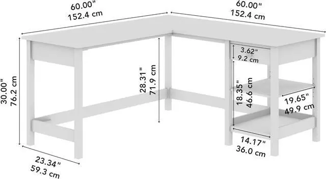 Alt view image 3 of 7 - Bush Furniture L Shaped Desk with Storage, Broadview Collection Corner Office Table with Adjustable Shelves and Satin Chrome Hardware, 60Wx60DX30W