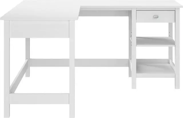 Alt view image 4 of 7 - Bush Furniture L Shaped Desk with Storage, Broadview Collection Corner Office Table with Adjustable Shelves and Satin Chrome Hardware, 60Wx60DX30W