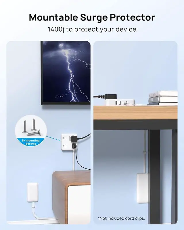 Alt view image 7 of 7 - TROND Flat Plug Power Strip with Outlet Cover - 10ft Extension Cord with Multiple Outlets and 4 USB Ports, Mountable Surge Protector Outlet Concealer, Kitchen Home Improvement for Hide Messy, White