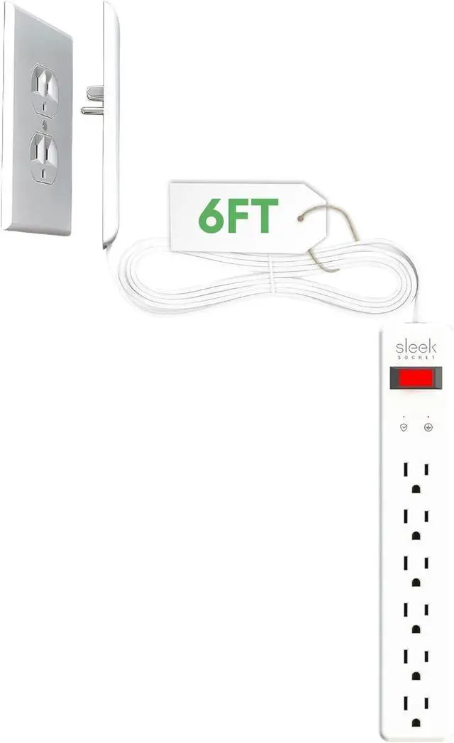 Main image of Sleek Socket Original & Patented Ultra-Thin Outlet Concealer with Cord Concealer Kit, Flat Extension Cord with Multi Outlets Surge Protector Power Strip, Ideal for Home Office and Home Theater