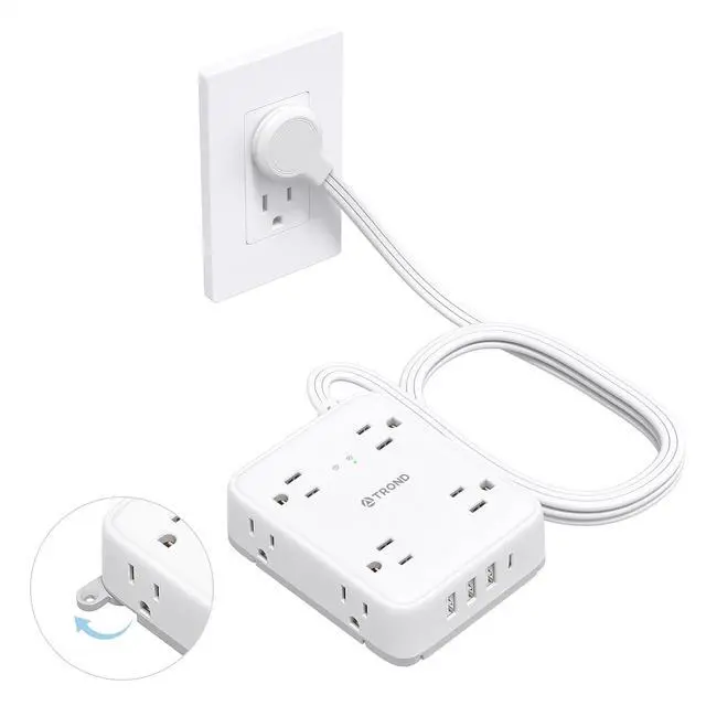 Main image of TROND Surge Protector Power Strip with USB, Ultra Thin Flat Plug 5ft Extension Cord 1625W, 3 USB A & 1 USB C, 8AC Outlets 1440J Surge Protection Wall Mount for Home Office Dorm Room Essentials, White