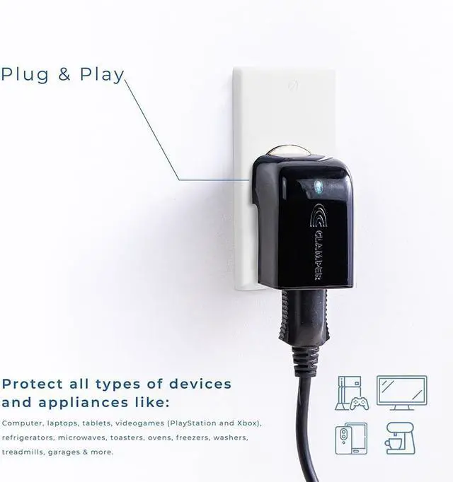 Alt view image 4 of 7 - Clamper Single Surge Protector Outlet 1800 Joules, 1875W, for TV, PC, Xbox, PS5, Refrigerators and Other Appliances (Compact Wall Surge Protector), iCLAMPER Pocket Fit, 4-Pack in Black
