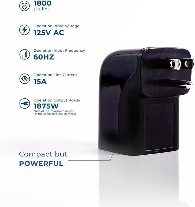 Alt view image 3 of 7 - Clamper Single Surge Protector Outlet 1800 Joules, 1875W, for TV, PC, Xbox, PS5, Refrigerators and Other Appliances (Compact Wall Surge Protector), iCLAMPER Pocket Fit, 4-Pack in Black