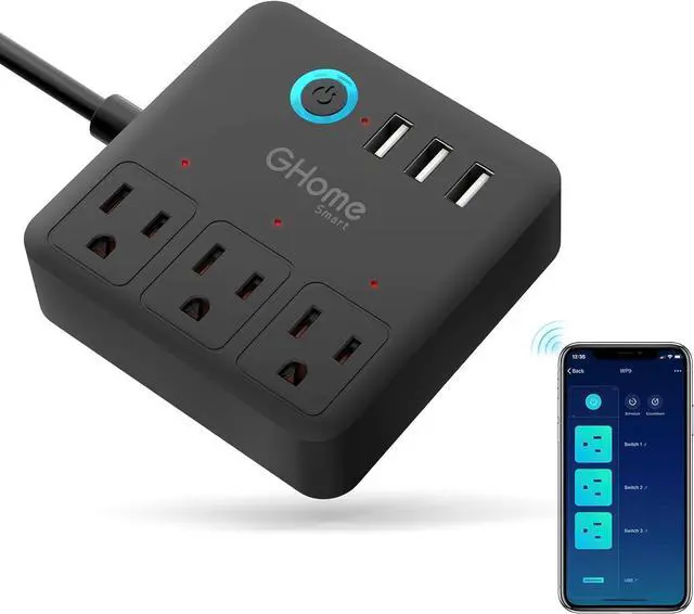 Main image of GHome Smart Plug Power Strip Works with Alexa & Google Home - 3 Individually Controlled Smart Outlets Switches 3 USB Ports, 4FT Extension Cord, WiFi Power Strip, Multi-Plug Extender for Home Offices