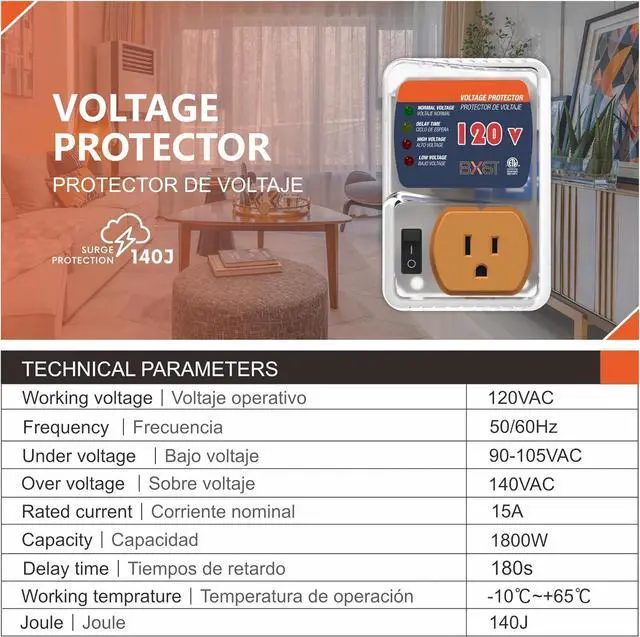 Alt view image 2 of 7 - [ETL Listed] BXST Single Outlet Surge Protector for Refrigerators Voltage Protector for Home Appliance Delay Protection Electronic Surge Protector for Fridge TV Air Conditioners 120V 15A 1800Watts