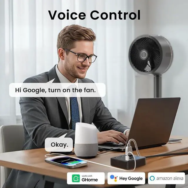 Alt view image 2 of 7 - GHome Smart Plug Power Strip Works with Alexa & Google Home - 3 Individually Controlled Smart Outlets Switches 3 USB Ports, 4FT Extension Cord, WiFi Power Strip, Multi-Plug Extender for Home Offices