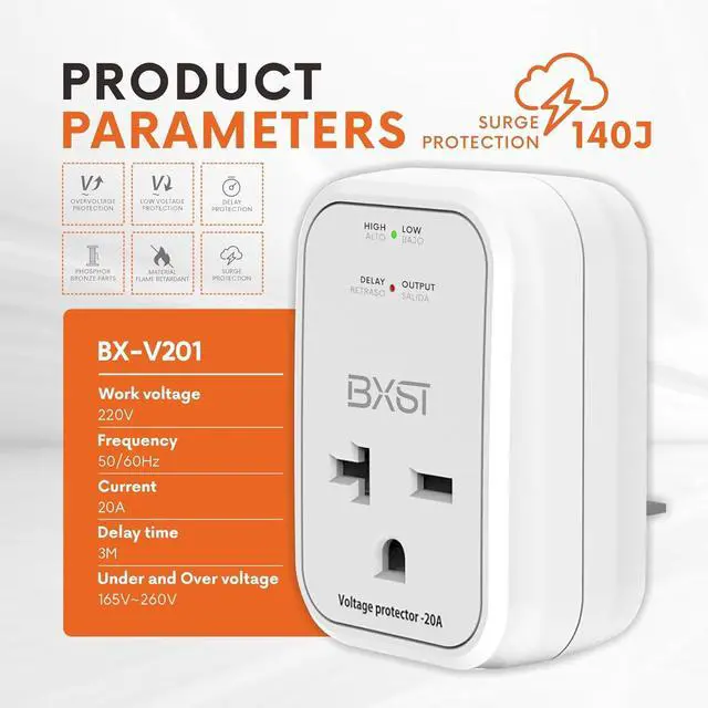 Alt view image 2 of 7 - BXST 220V Surge Protector Electronic Voltage Protector for Home Appliance Surge Protector for Refrigerators One Outlet Plug 20A,4400W, White
