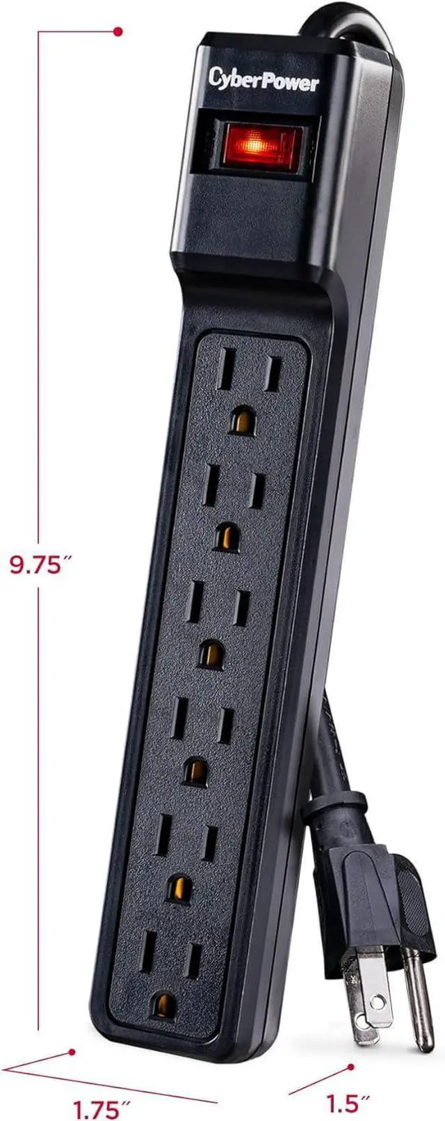 Alt view image 6 of 7 - CyberPower CSB6012 Essential Surge Protector, 1200J/125V, 6 Outlets, 12ft Power Cord, Black