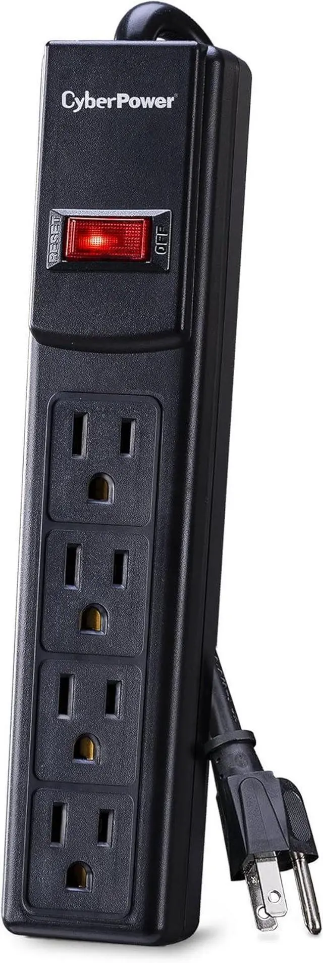 Alt view image 2 of 7 - CyberPower CSB404 Essential Surge Protector, 450J/125V, 4 Outlets, 4ft Power Cord, Black
