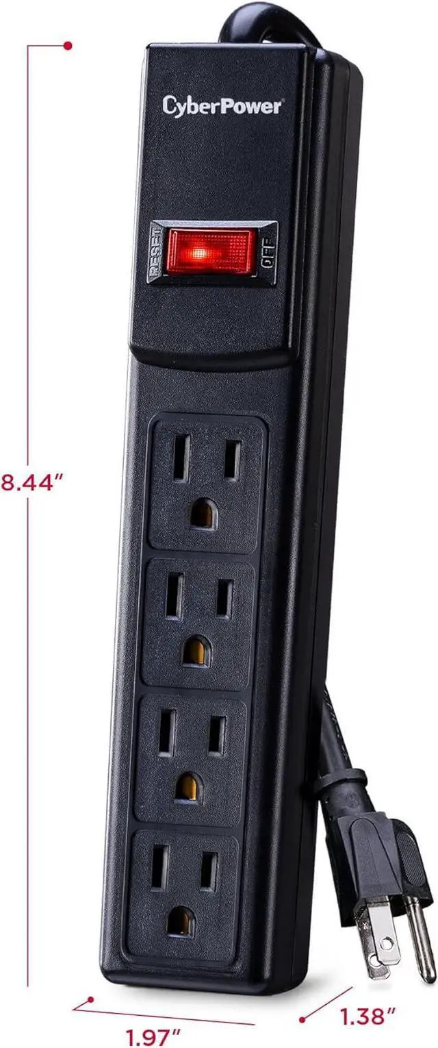 Alt view image 6 of 7 - CyberPower CSB404 Essential Surge Protector, 450J/125V, 4 Outlets, 4ft Power Cord, Black