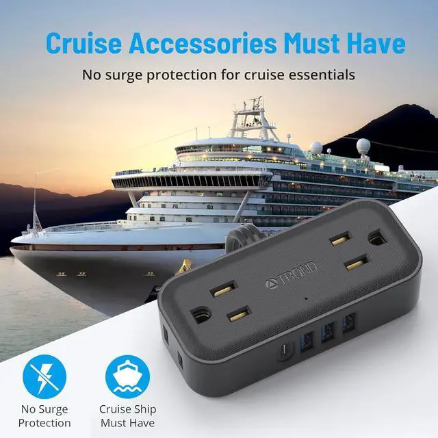 Alt view image 3 of 7 - TROND Travel Power Strip with USB Ports, 5ft Flat Plug Extension Cord with Multiple Outlets, Small Wall Mount Extender Adapter for Office Dorm Room Essentials, Black