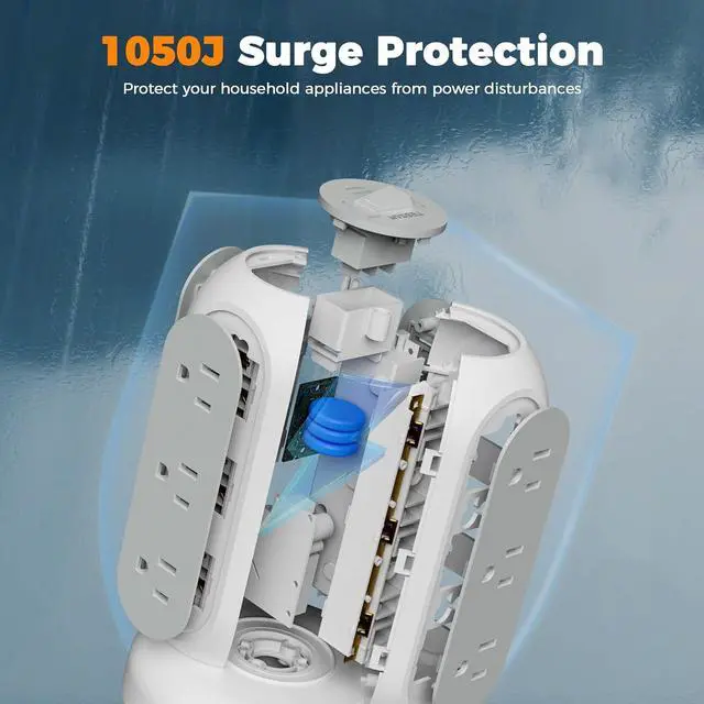 Alt view image 6 of 7 - Surge Protector Power Strip Tower, TESSAN 5 FT Retractable Extension Cord with Multiple Outlets, 11 Outlets with 3 USB (1 USB C) Charging Station, 1050J, Office Desk Supplies, Dorm Essentials
