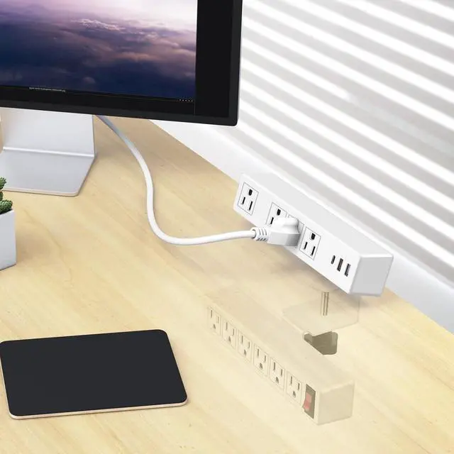 Alt view image 7 of 7 - Dual Layer Desk Clamp Power Strip, 20W Desktop Edge Mount Charging Station with 10 Outlets 3 USB Ports, Under Desk Surge Protector, 6.5 Ft Extension Cord for Office Home