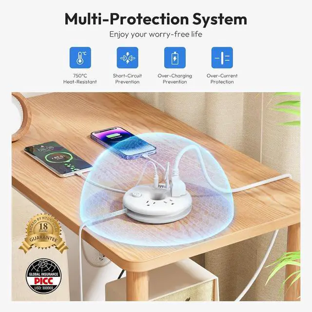 Alt view image 6 of 7 - Travel Power Strip with USB Ports, NTONPOWER Cruise Approved Power Strip with 3 Outlet 3 USB(1 USB C), 5 ft Extension Cord, Compact for Indoor Home Office Dorm Room Cruise Essentials, White