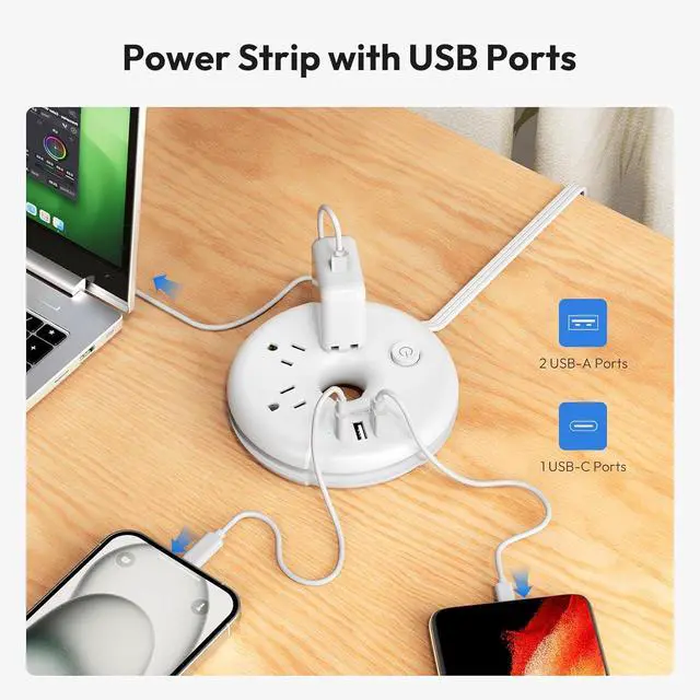 Alt view image 7 of 7 - Travel Power Strip with USB Ports, NTONPOWER Cruise Approved Power Strip with 3 Outlet 3 USB(1 USB C), 5 ft Extension Cord, Compact for Indoor Home Office Dorm Room Cruise Essentials, White