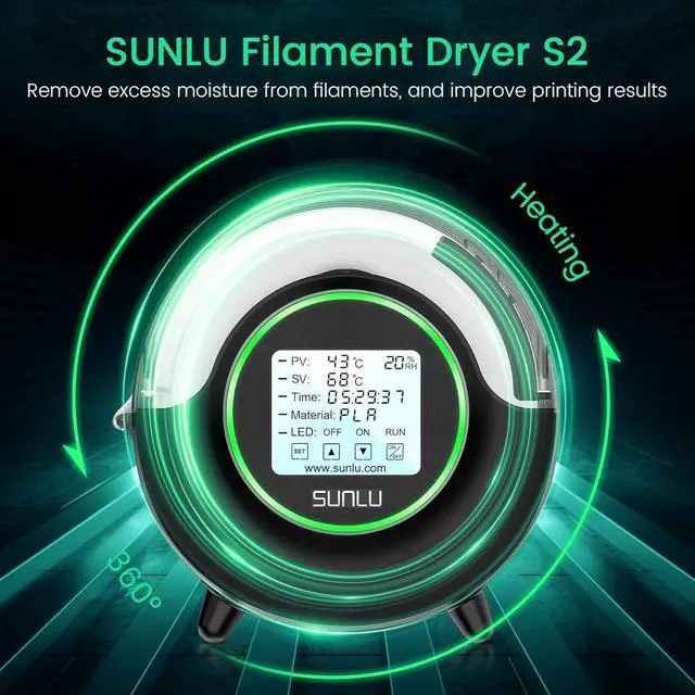 Alt view image 2 of 7 - SUNLU Official Filament Dryer S2, 70 Max Temperature, Built-in Circulation Fan, 3D Printer Filament Storage Box Filament Dehydrator, Nylon TPU PLA PETG ABS 3D Printer Filament Dryer Box (Black)