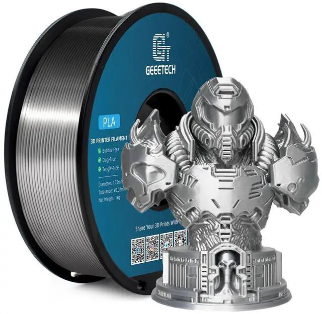 Alt view image 2 of 7 - Geeetech Silk PLA Filament 1.75mm for 3D Printer, Metal-Like Shiny 3D Filament 1kg (2.2lbs) 1 Spool, Dimensional Accuracy +/- 0.02 mm, Metallic Silver Silk Filament