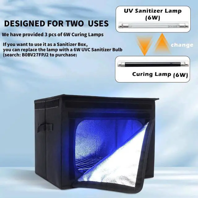 Alt view image 6 of 7 - Resin Curing Light Lamp for 3D Printer Large Size Cure Light Box for Machine 3D Printer Led Light 365nm Solidify Photosensitive Resin, 36L/9.5gal, 6w Bulb x3