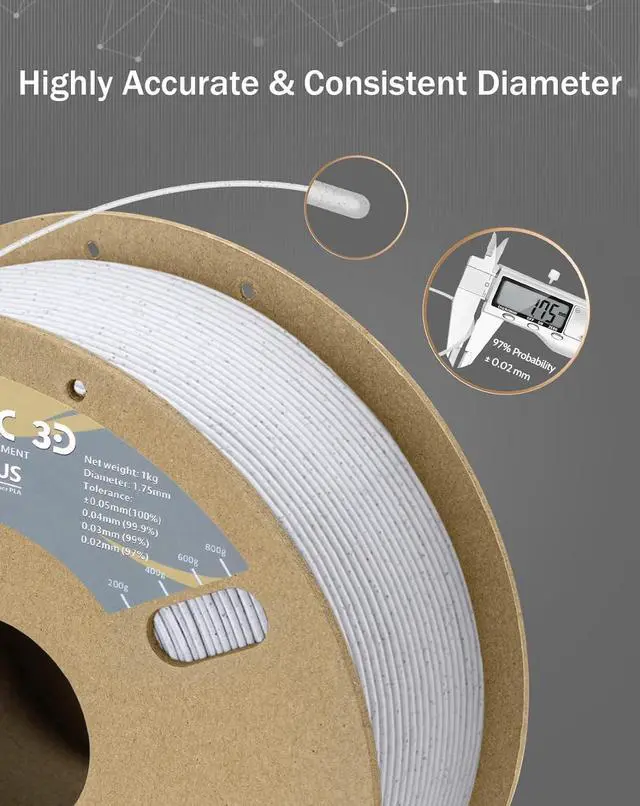 Alt view image 3 of 7 - DURAMIC 3D PLA+ Filament 1.75mm 2Kg Marble, PLA Plus Filament 2 Pack 1kg Spool(2.2lbs) Tougher and Stronger, Dimensional Accuracy Probability +/- 0.02mm