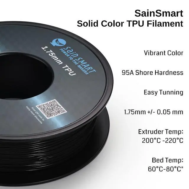 Alt view image 2 of 6 - SainSmart TPU Filament 1.75, Blck Flexible TPU 3D Printing Filament, 1.75 mm, 0.8 kg, Dimensional Accuracy +/- 0.05 mm