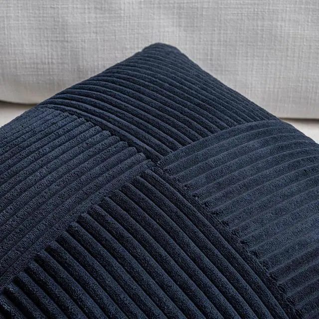 Alt view image 3 of 6 - Fancy Homi 2 Packs Navy Blue Lumbar Decorative Throw Pillow Covers 12x20 Inch for Living Room Couch, Rustic Farmhouse Boho Home Decor, Soft Striped Corduroy Rectangle Accent Cushion Case 30x50 cm