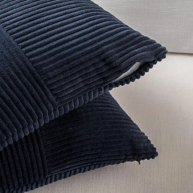 Alt view image 4 of 6 - Fancy Homi 2 Packs Navy Blue Lumbar Decorative Throw Pillow Covers 12x20 Inch for Living Room Couch, Rustic Farmhouse Boho Home Decor, Soft Striped Corduroy Rectangle Accent Cushion Case 30x50 cm