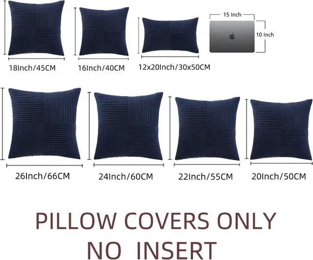 Alt view image 6 of 6 - Fancy Homi 2 Packs Navy Blue Lumbar Decorative Throw Pillow Covers 12x20 Inch for Living Room Couch, Rustic Farmhouse Boho Home Decor, Soft Striped Corduroy Rectangle Accent Cushion Case 30x50 cm