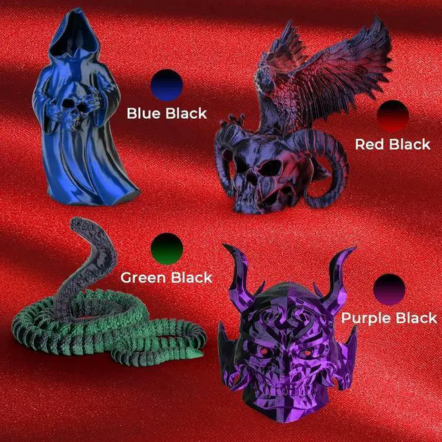 Alt view image 2 of 7 - AMOLEN Silk PLA 3D Printer Filament Bundle, Shiny Dual Color PLA Filament 1.75mm Pack, Color Change PLA 3D Printing Filament for Most FDM 3D Printer, Black Series 200g X 4 Spools