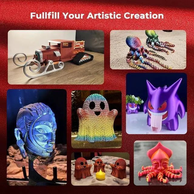 Alt view image 6 of 7 - AMOLEN Silk PLA 3D Printer Filament Bundle, Shiny Dual Color PLA Filament 1.75mm Pack, Color Change PLA 3D Printing Filament for Most FDM 3D Printer, Black Series 200g X 4 Spools