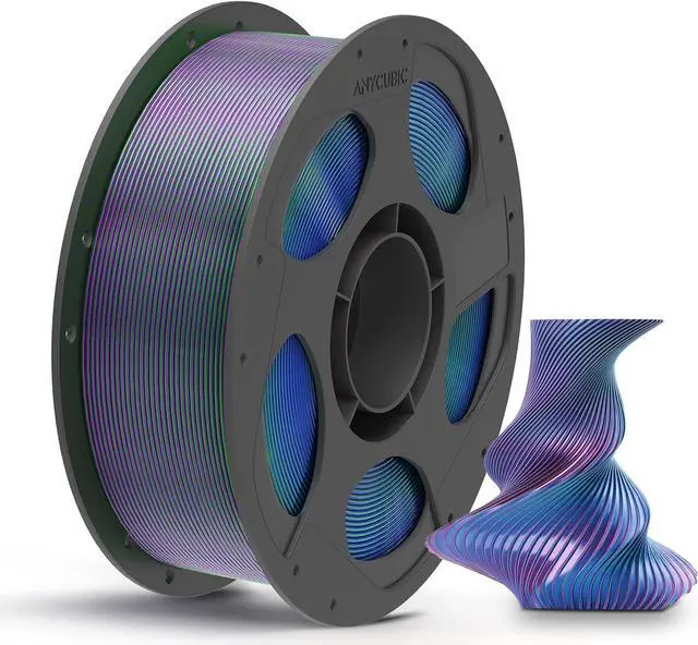 Main image of ANYCUBIC Silk Tri Color Pla Filament, 3-in-1 Chrome Coextrusion Color Change 3D Printer Filament 1.75mm Dimensional Accuracy +/- 0.02mm, Silk Texture, 1KG Reusable Spool (2.2 lbs), Blue Green Purple
