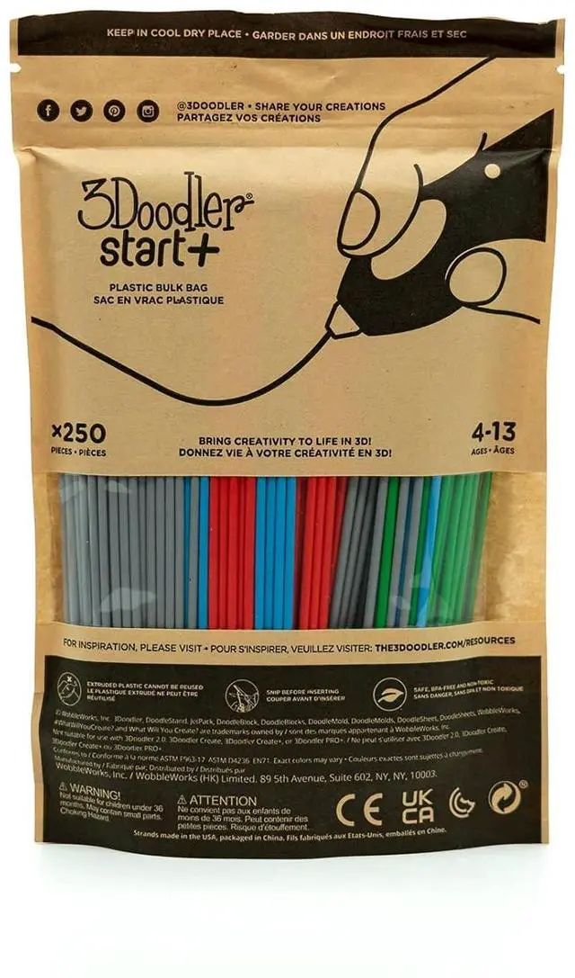 Alt view image 2 of 4 - 3Doodler Start 3D Printing Filament Refill Bag for 6+ years old (x250 Strands, Over 1250 ft. of Extruded Plastic) - Primary Pow