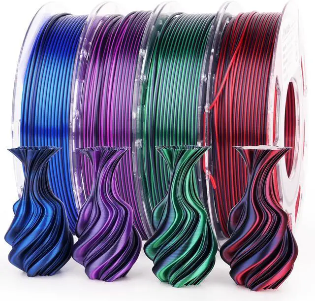 Main image of AMOLEN Silk PLA 3D Printer Filament Bundle, Shiny Dual Color PLA Filament 1.75mm Pack, Color Change PLA 3D Printing Filament for Most FDM 3D Printer, Black Series 200g X 4 Spools