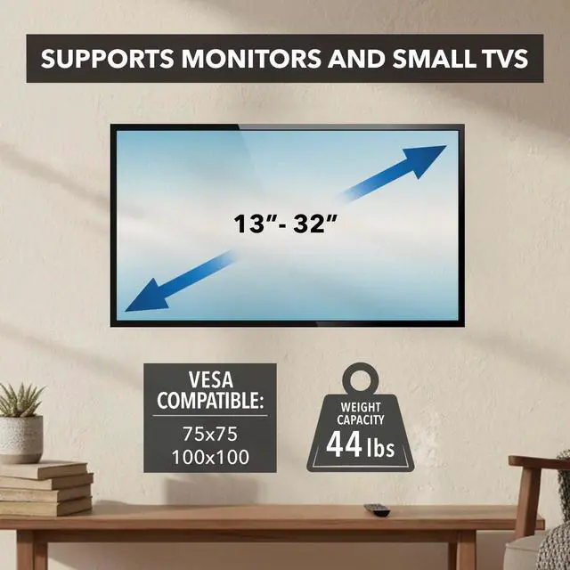 Alt view image 3 of 7 - Mount-It! Tilting TV Wall Mount Bracket for Small TV and Computer Monitors, Low-Profile Design with Quick Release Function, Fits 24, 27, 30 and 32 Inch Screens Up to VESA 100, 44 Lbs Capacity, Black