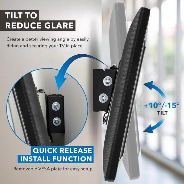 Alt view image 6 of 7 - Mount-It! Tilting TV Wall Mount Bracket for Small TV and Computer Monitors, Low-Profile Design with Quick Release Function, Fits 24, 27, 30 and 32 Inch Screens Up to VESA 100, 44 Lbs Capacity, Black