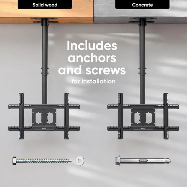 Alt view image 7 of 7 - ONKRON Ceiling TV Mount for 32-80 Inch Screen up to 150 lbs, Full Motion, Height Adjustable TV Mount for Ceiling, VESA 100x100-600x400, Drop Down Television Mount with Swivel and Tilt Black