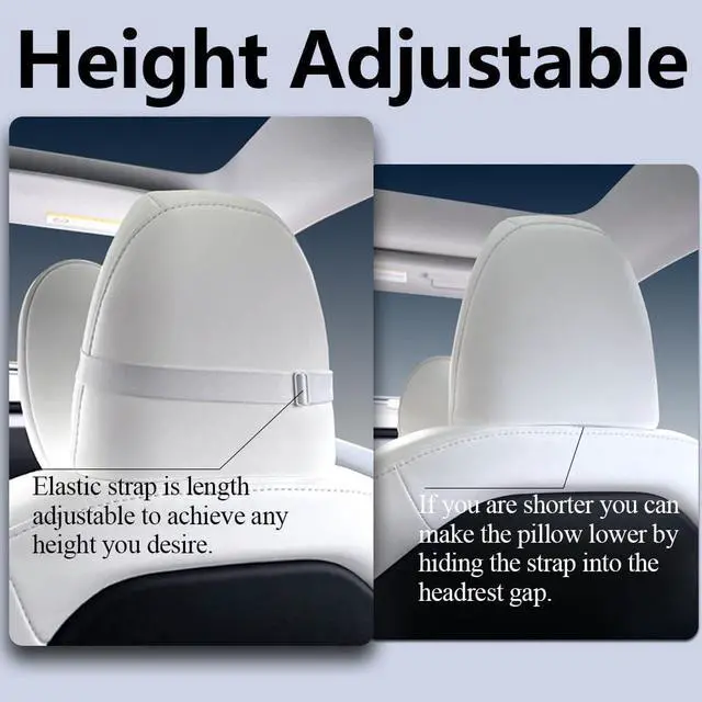 Alt view image 3 of 6 - Upgraded Car Headrest Pillow 2 Packs Genuine Nappa Leather Car Neck Pillow Tesla Model Y Model 3 Model X Model S Universal Fit Neck Support Cushion White
