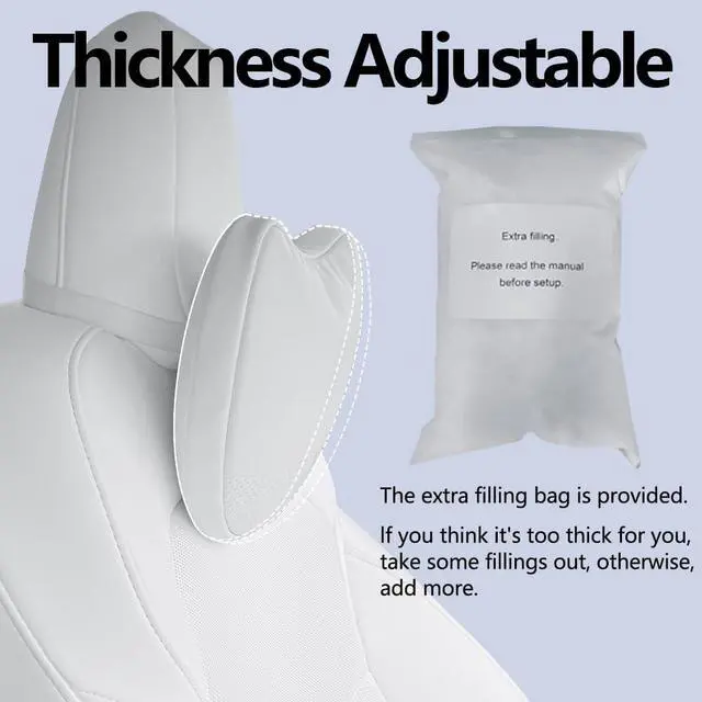 Alt view image 4 of 6 - Upgraded Car Headrest Pillow 2 Packs Genuine Nappa Leather Car Neck Pillow Tesla Model Y Model 3 Model X Model S Universal Fit Neck Support Cushion White