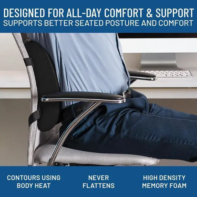 Alt view image 4 of 6 - Everlasting Comfort Lumbar Support Pillow for Office Chair - Memory Foam Back Cushion for Seat, Car, Couch - Promotes Better Posture, Back Pain Relief- Ideal for Gaming & Desk Chairs and Home or Work