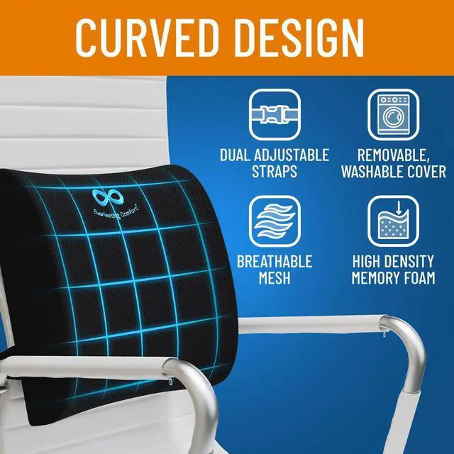 Alt view image 5 of 6 - Everlasting Comfort Lumbar Support Pillow for Office Chair - Memory Foam Back Cushion for Seat, Car, Couch - Promotes Better Posture, Back Pain Relief- Ideal for Gaming & Desk Chairs and Home or Work