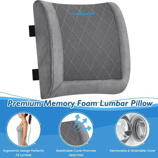 Alt view image 3 of 7 - Lumbar Support Pillow for Office Chair Back Support Lumbar Pillow for Car, Gaming, Office Chair - Improve Sitting Posture & Back Pain Relief, Memory Foam, Adjustable Straps, Fluffy Grey