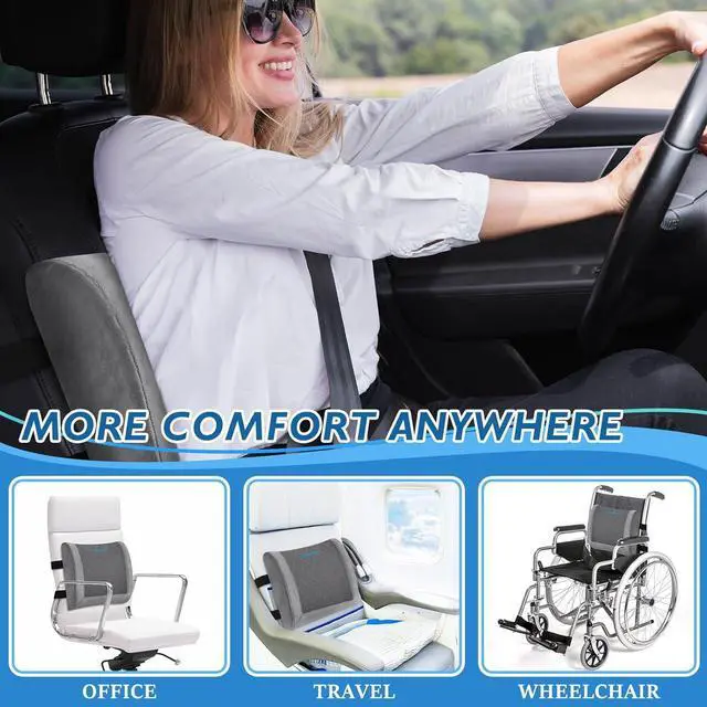 Alt view image 7 of 7 - Lumbar Support Pillow for Office Chair Back Support Lumbar Pillow for Car, Gaming, Office Chair - Improve Sitting Posture & Back Pain Relief, Memory Foam, Adjustable Straps, Fluffy Grey