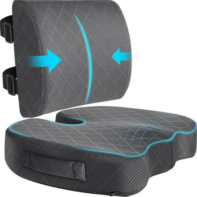 Main image of TushGuard Office Chair Cushions with Handles, Back&Seat Cushion, Sciatica & Back Coccyx Tailbone Discomfort Easing Chair Pad, Memory Foam Lumbar Support Pillow for Gaming, Desk, Car (Grey, X-Large)