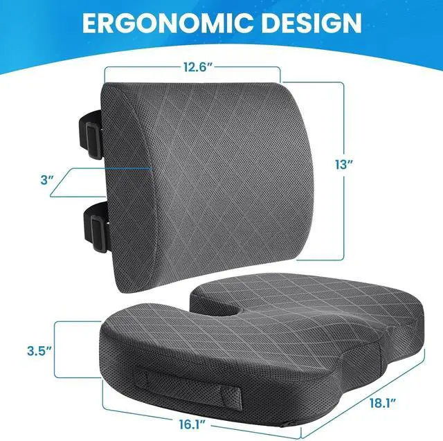 Alt view image 3 of 7 - TushGuard Office Chair Cushions with Handles, Back&Seat Cushion, Sciatica & Back Coccyx Tailbone Discomfort Easing Chair Pad, Memory Foam Lumbar Support Pillow for Gaming, Desk, Car (Grey, X-Large)