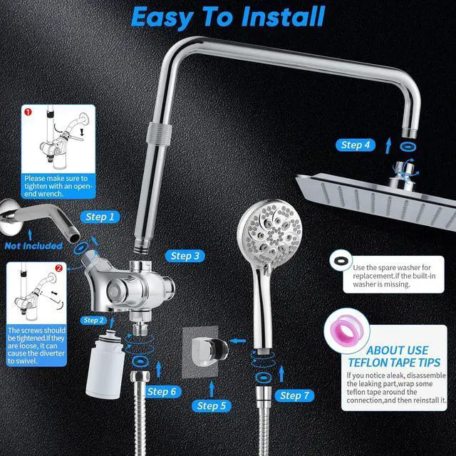 Alt view image 7 of 7 - VXV 10 inch Filtered Shower Head,7 Settings High Pressure Dual Shower Heads with Handheld Spray Combo,3-Way Rain Shower Head with Filters,71''Shower Hose,Height Adjustable(Chrome)