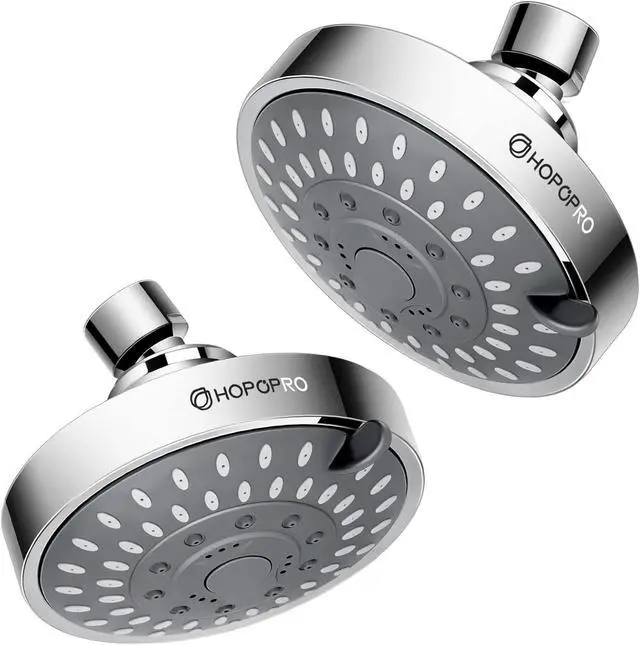 Main image of HOPOPRO High Pressure Shower-NBC News Recommended- Luxury Modern Chrome Look- 5 Modes Head 4.1 Inch-2 PCS High Flow Fixed Showerheads - Bathroom Shower Head Replacement Tool-free Installation