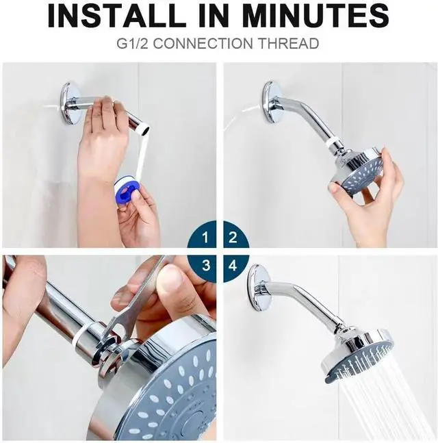 Alt view image 7 of 7 - HOPOPRO High Pressure Shower-NBC News Recommended- Luxury Modern Chrome Look- 5 Modes Head 4.1 Inch-2 PCS High Flow Fixed Showerheads - Bathroom Shower Head Replacement Tool-free Installation