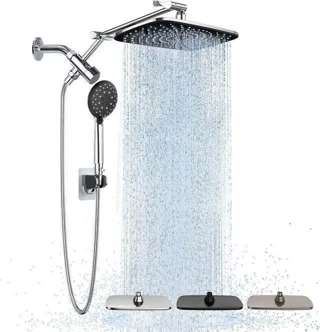 Main image of Veken Wide Rain Shower Head with Handheld, High Pressure Rainfall Showerhead Combo with Arm for Bathroom Accessories, Home Decor, Detachable Dual Shower with Multi Modes Handheld Spray, Silver Chrome