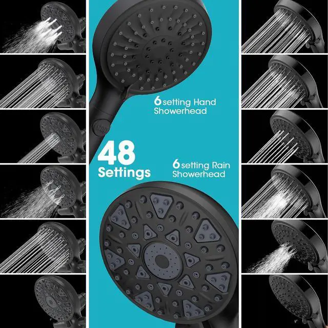 Alt view image 2 of 7 - FASDUNT Dual Handheld Shower Head Combo, Enjoy 6-Setting Rain Showerhead and 6-Setting Hand Held Shower Separately or Together, 2 in 1 Showerhead with 80" Extra Long Stainless Steel Hose, Black