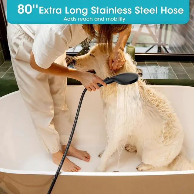 Alt view image 4 of 7 - FASDUNT Dual Handheld Shower Head Combo, Enjoy 6-Setting Rain Showerhead and 6-Setting Hand Held Shower Separately or Together, 2 in 1 Showerhead with 80" Extra Long Stainless Steel Hose, Black