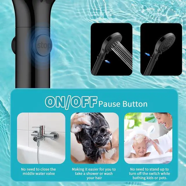Alt view image 5 of 7 - FASDUNT Dual Handheld Shower Head Combo, Enjoy 6-Setting Rain Showerhead and 6-Setting Hand Held Shower Separately or Together, 2 in 1 Showerhead with 80" Extra Long Stainless Steel Hose, Black